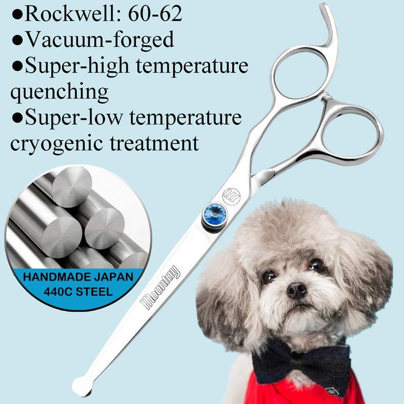 Moontay Professional Dog Grooming Straight, Curved, Thinning/Blending/Chunking Scissors Kit, JP-440C Stainless Steel Pet Cat Hair Cutting/Trimming Shears, Silver - Image 5